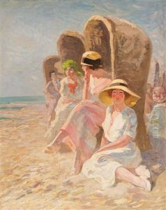 Ladies On The Beach by Willem Ferdinand Abraham Isaac (Vaarzon) Morel