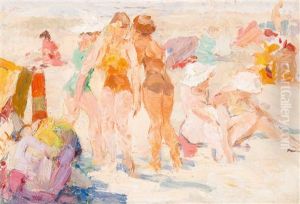 Female Bathers On The Beach by Willem Ferdinand Abraham Isaac (Vaarzon) Morel