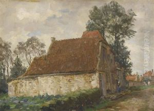 Landliche Strassenpartie Mit Bauerin by Willem Ferdinand Abraham Isaac (Vaarzon) Morel