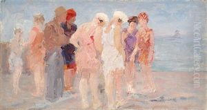On The Beach by Willem Ferdinand Abraham Isaac (Vaarzon) Morel