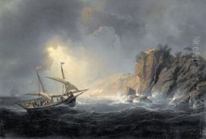 Sturmische Kustenpartie Mit Segelschiffen by Antoine Leon Morel-Fatio