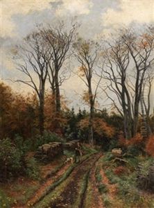 Paisaje Con Cazador Y Perro by Jose Moreno Carbonero