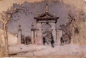 Puerta De Hierro De Madrid Con Guardias De Caballeria