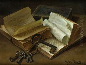 Bodegon Con Libros Y Llaves by Rafael Moreno