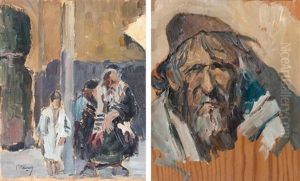 Sortie De Synagogue A Mazagan - Portrait De Caractere (2 Works) by Louis Morere