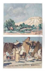 La Montagne Blanche De Chichaoua - Souk A Marrakech (2 Works) by Louis Morere