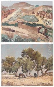 Le Village De Tahanaout - Chevaux Sous Les Oliviers (2 Works)