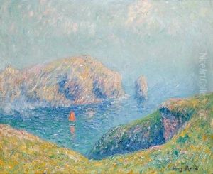 Vue De La Baie Avec Voilier by Henry Moret