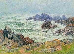 Vagues Sur Les Rochers, Bretagne by Henry Moret