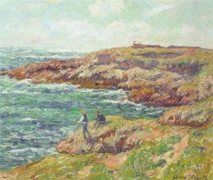 Pecheurs Au Bord De La Cote Bretonne by Henry Moret
