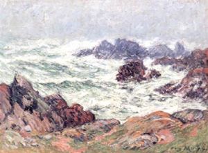 Vague Sur Les Rochers, Bretagne by Henry Moret