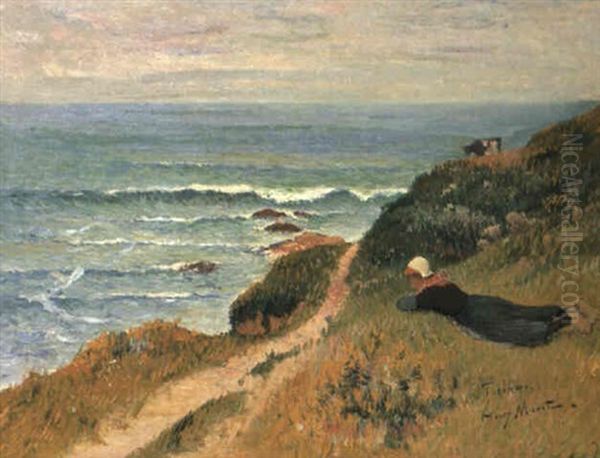 Jeune Fille Bretonne Allongee Sur Les Falaises, Toulhors - view 1