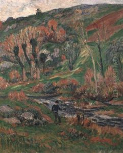 Bretagne: Pecheur Au Bord D'une Riviere by Henry Moret