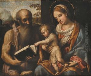 Madonna Con Bambino E Santo by Alessandro Bonvicino (Moretto da Brescia)
