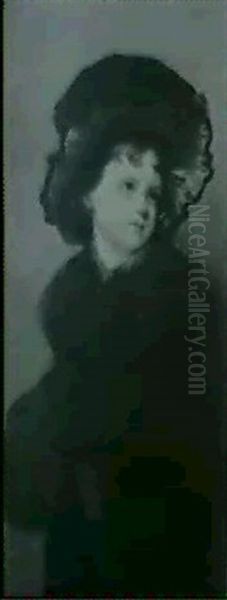 Portrait Of A Young Girl, Standing Three-quarter Length In A Crimson Coat With A Fur Collar And Muff - view 1