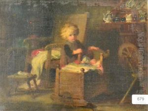 Interior Scene With A Young Child Beside A Baby's Cot