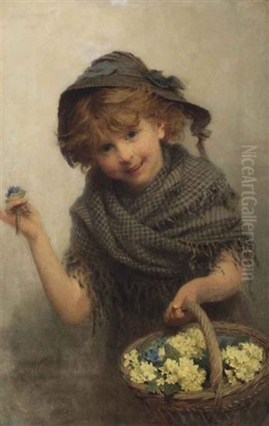 A Girl With A Basket Of Primroses - view 1