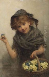 A Girl With A Basket Of Primroses