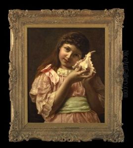 Portrait Of A Girl In A Pink Dress Holding A Seashell
