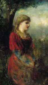 Portrait Einer Jungen Dame Vor Einem Landschaftshintergrund