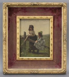 Two Young Girls Having A Chat In A Meadow Two Young Girls Having A Chat In A Meadow