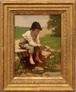 Little Boy Fishing (barefoot) by William Morgen