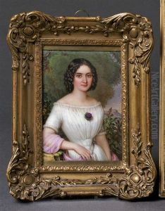 Halbportrait Einer Jungen Frau In Weisem Kleid Vor Landschaftshintergrund