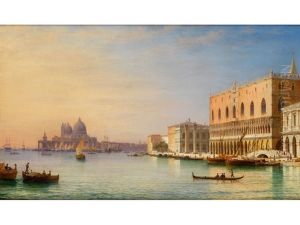 Venedig Mit Blick Auf Den Dogenpalast Und Die Kirche Santa Maria Della Salute