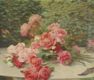 Jete De Roses Sur Une Table by Gustave Bienvetu