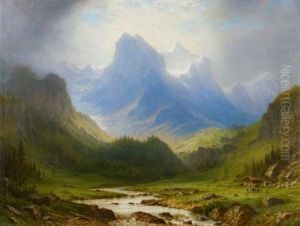 Hochgebirgslandschaft Mit Figurenstaffage Und Einem Bauernhaus