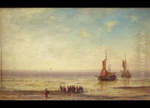 Strandlandschaft Mit Fischerbooten Und Fischern Strandlandschaft Mit Fischerbooten Und Fischern
