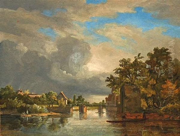 An Der Nied Bei Hausen - Gewitterstimmung Mit Fischern - view 1