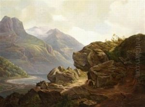 Norwegische Landschaft Mit Gebirgspfad Und Seeufer