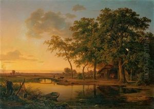 Flusslandschaft Nach Sonnenuntergang Flusslandschaft Nach Sonnenuntergang