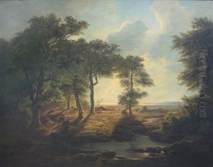 Romantische Landschaft Mit Hirschen An Einem Teich by Christian Bernhard Morgenstern