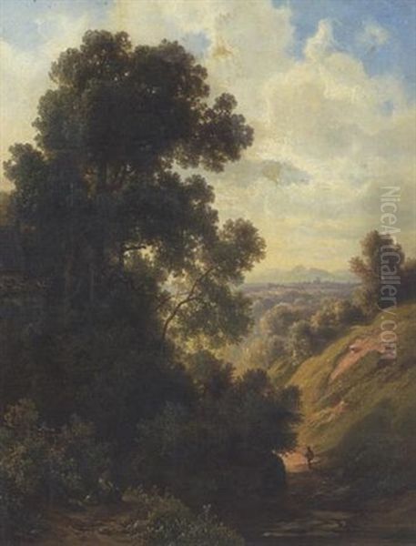 Hohlweg Mit Wanderer Im Dachauer Land - view 1
