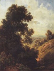 Naturweg Mit Wanderer In Der Ferne Silhouette Einer Stadt by Christian Bernhard Morgenstern