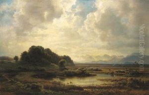 Cattle By A Mountain Lake by Christian Bernhard Morgenstern