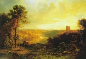 Das Isartal Und Die Burg Schwaneck In Abendbeleuchtung