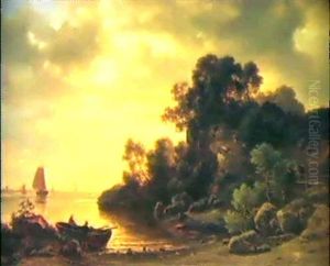 Kustenlandschaft Mit Booten Kustenlandschaft Mit Booten