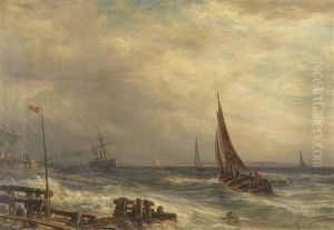 Fischerboot Und Dampfsegler Vor Der Kuste Fischerboot Und Dampfsegler Vor Der Kuste