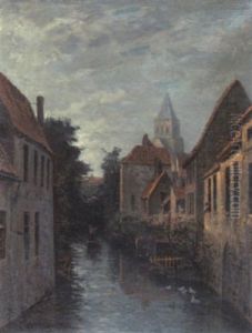 Abendstimmung Am Kanal In Einer Stadt by Friedrich Ernst Morgenstern