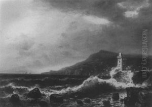 Felsige Kustenlandschaft Mit Leuchtturm by Friedrich Ernst Morgenstern