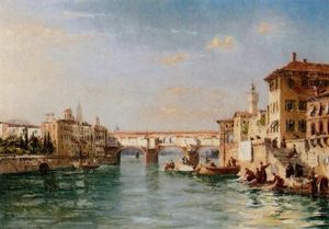 Blick Auf Den Ponte Vecchio In Florenz by Friedrich Ernst Morgenstern