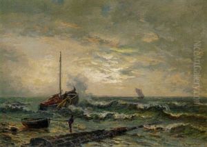 Ausfahrendes Hollandisches Fischerboot Bei Schwerer See by Friedrich Ernst Morgenstern