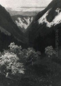 Bluhende Obstbaume Im Gebirgstal by Friedrich Ernst Morgenstern