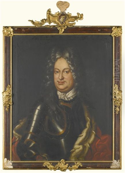 Portrait Of Ludwig Friedrich, Furst Zu Schwarzburg-rudolstadt (1667-1718), Half-length, Wearing Armour And An Ermine-trimmed Red Cloak - view 1
