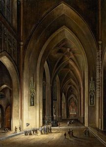 A Gothic Church Interior By Night by Johann Ludwig Ernst Morgenstern