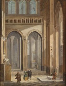 Kircheninterieur Mit In Der Mode Des 17. Jahrhunderts Gekleideten Figuren by Johann Ludwig Ernst Morgenstern