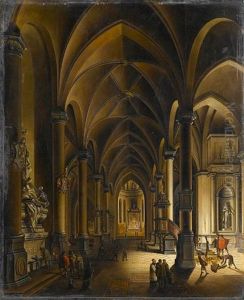 A Church Interior By Night (+ A Church Interior By Day; Pair) by Johann Ludwig Ernst Morgenstern